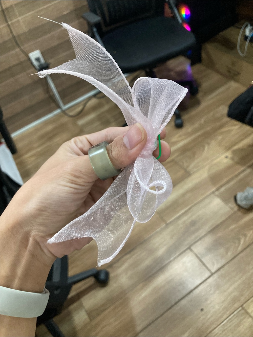 Sheer Pale Pink Organza Bow Hair Clip - Picture 2 of 2